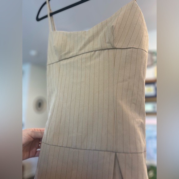 Zara Adjustable Stap Pinstripe Mini Dress in Light Cream - Picture 4 of 13